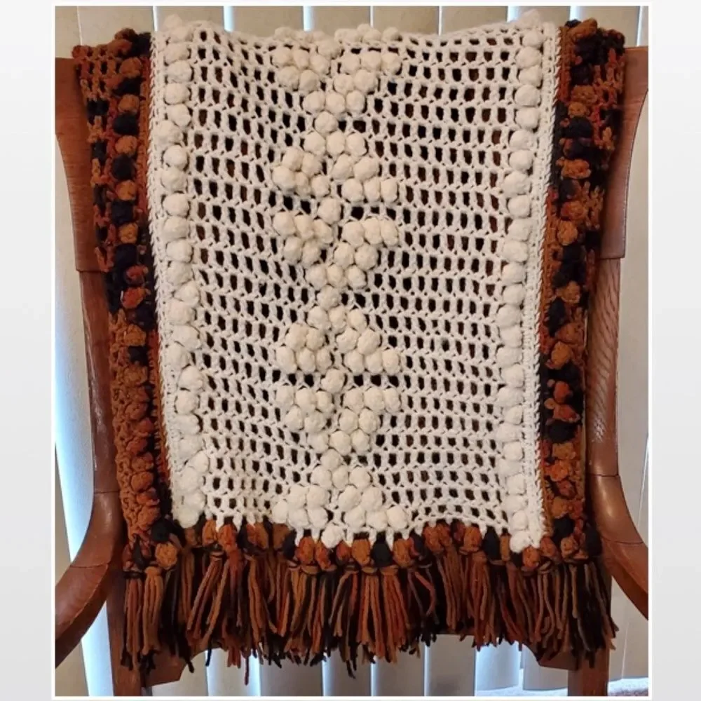 Vintage Hand Crochet Striped Blanket Home